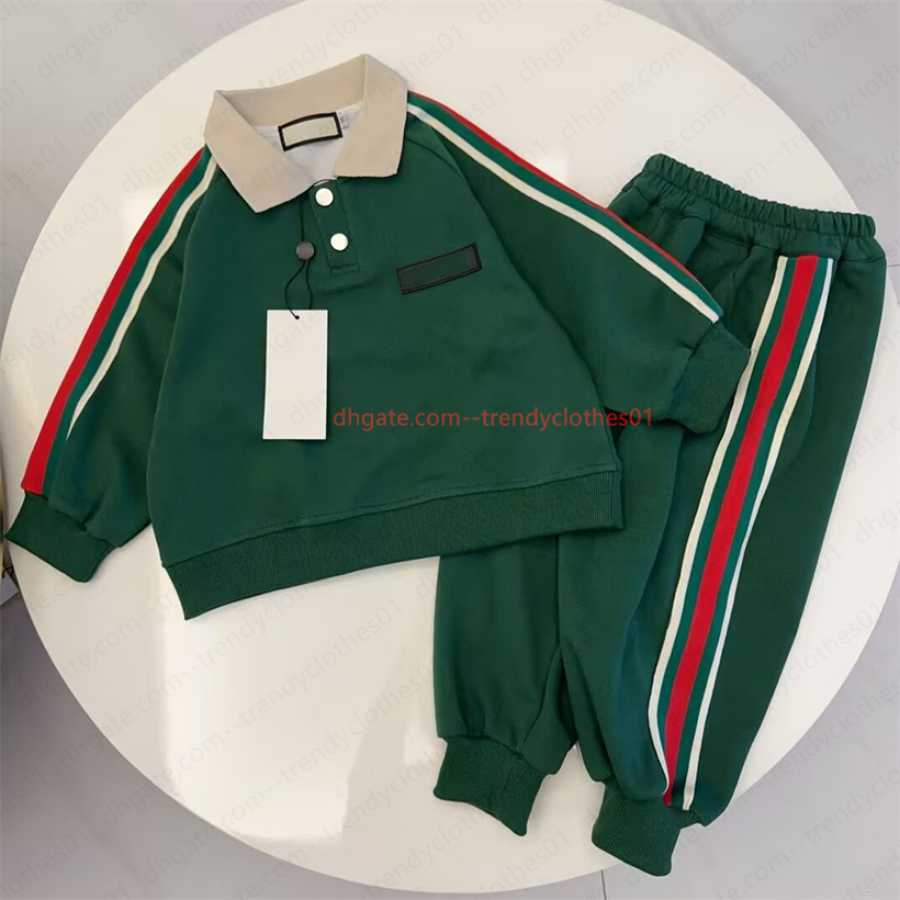 Enfants filles garçons automne décontracté deux pièces ensembles créateur de mode vert noir coton tenues lâche sport pull t-shirts avec pantalon