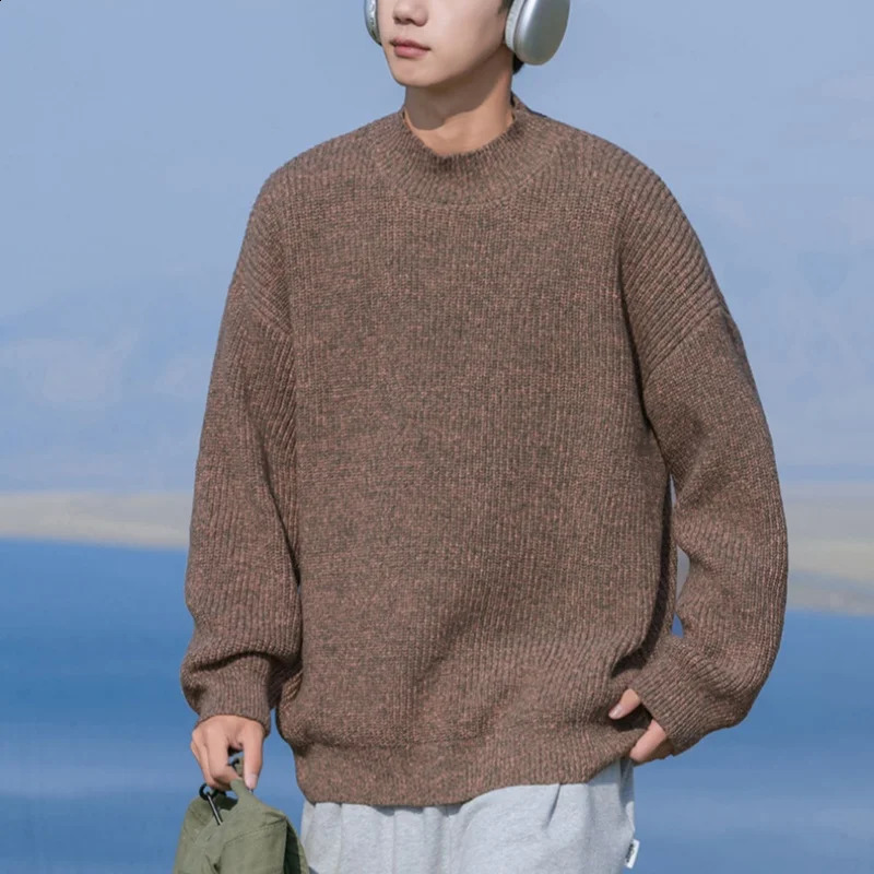 Retro soft collar pullover sweater for men autumn and winter Japanese loose knitted sweater 240910