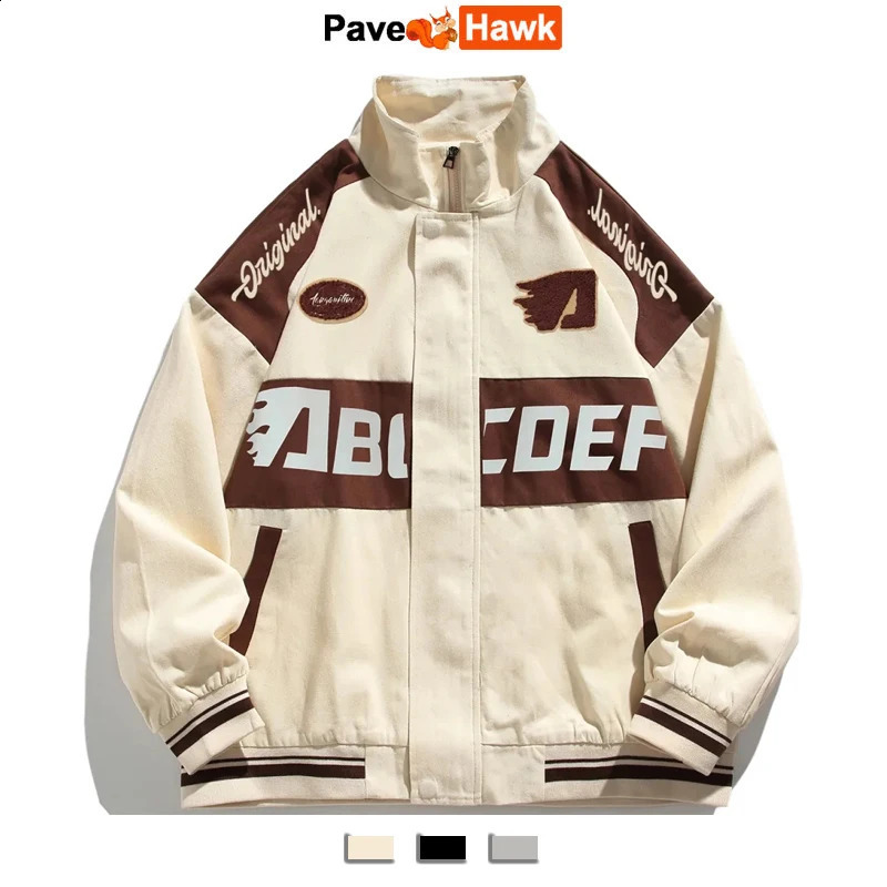 Retro bomber jacket mens retro racing baseball jacket couple motorcycle high street loose patch job Coats Spring/Summer 240910