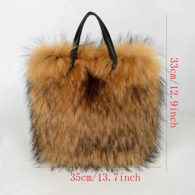 CMM Luxury Design Women's Faux Fur Handbag Winter Soft and Fluffy Large Capacity Tote Bag High Quality Pu Splicing Shopper Purses 240911