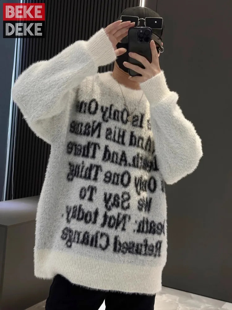 Hip Hop Men High Street Letter Printed Knitted Pullover Couple Sweater Long Sleeve O-Neck Casual Sweaters Men Loose Fit Knitwear 240910