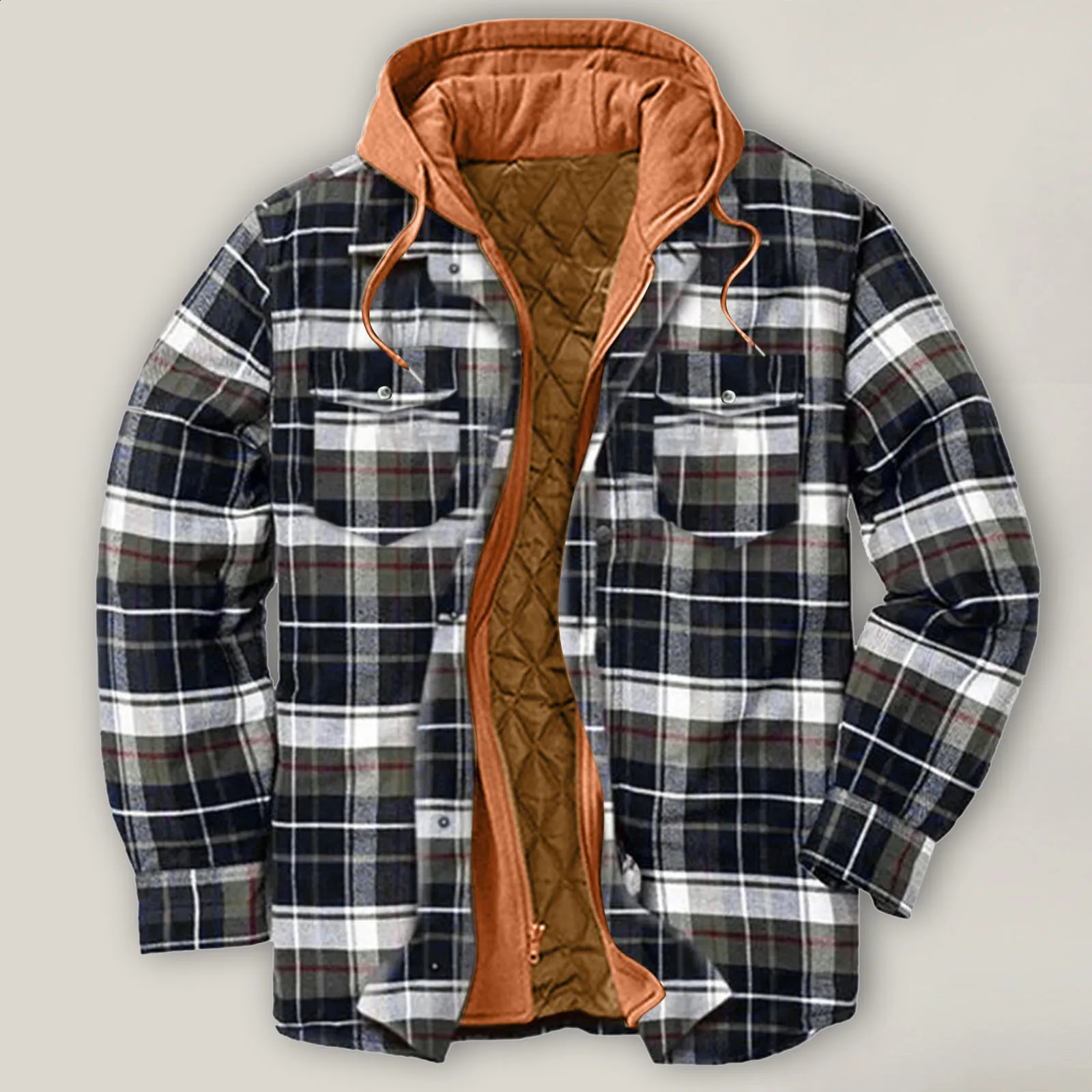 Mens jackets for autumn and winter warm and casual plain weave shirts pockets hooded jackets loose jackets fashionable mens streetwear 240907