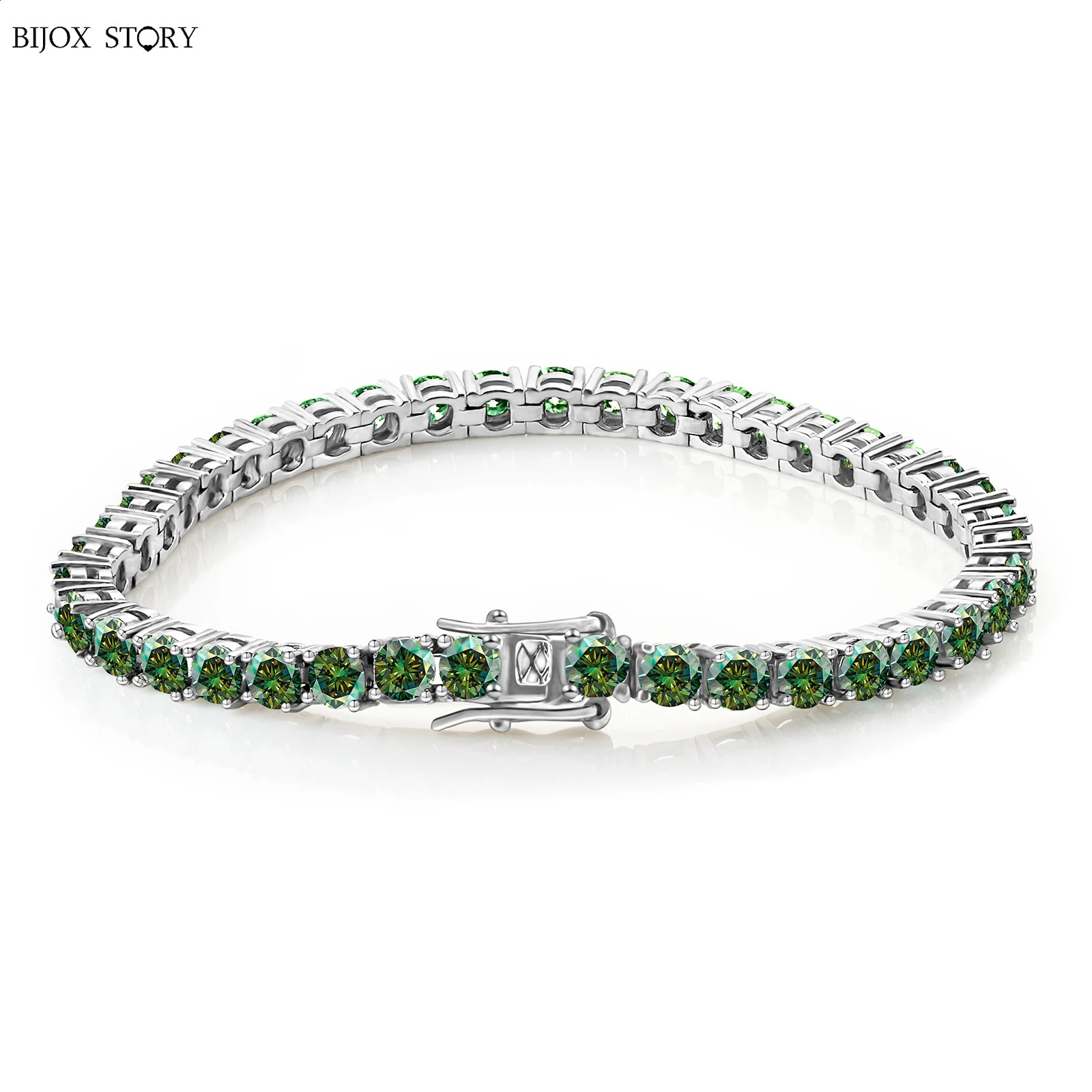 BIJOX STORY 3/4/5mm D-Color Diamond Tester GRC Round Cut White Gold Plated 925 Silver Womens Tennis Bracelet 240910