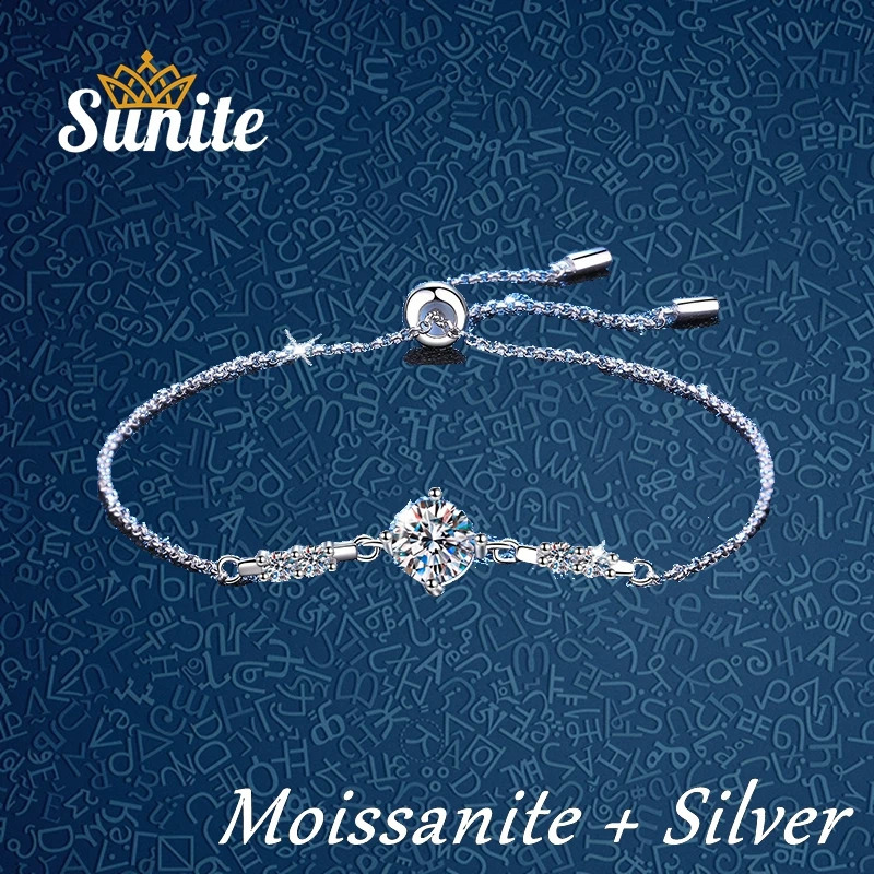 Sunite Adjustable 1.0ct Womens Diamond Bracelet 925 Pure Silver White Gold Plated Birthday Party 240910