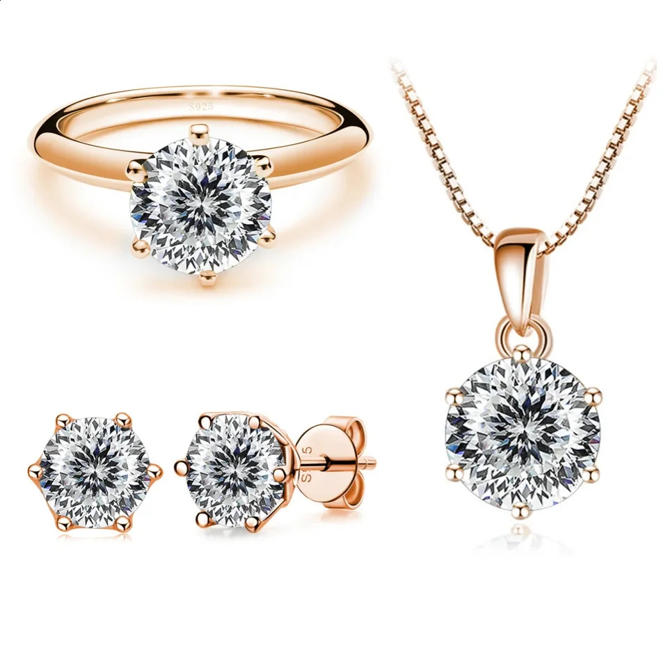 Mossanite Jewelry Set Charm Ladies Rose Gold Plated with 4-' Mossanite Silver 925 Jewerly Set Gift Classic 240910