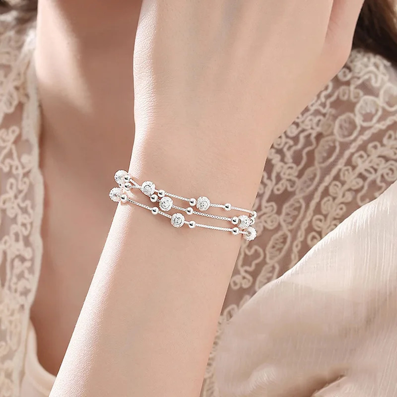 925 sterling silver lucky bead bracelet for women fashionable and elegant multi-layer adjustable ball bracelet party jewelry gift 240910