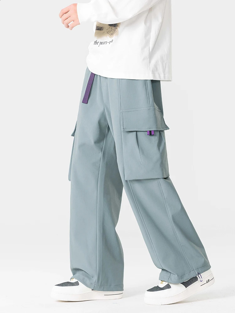Pantalons de cargaison d'automne hommes multi-poches larges de jambe large pantalon décontracté Hip Hop Streetwear lâche pantalon droit mâle plus