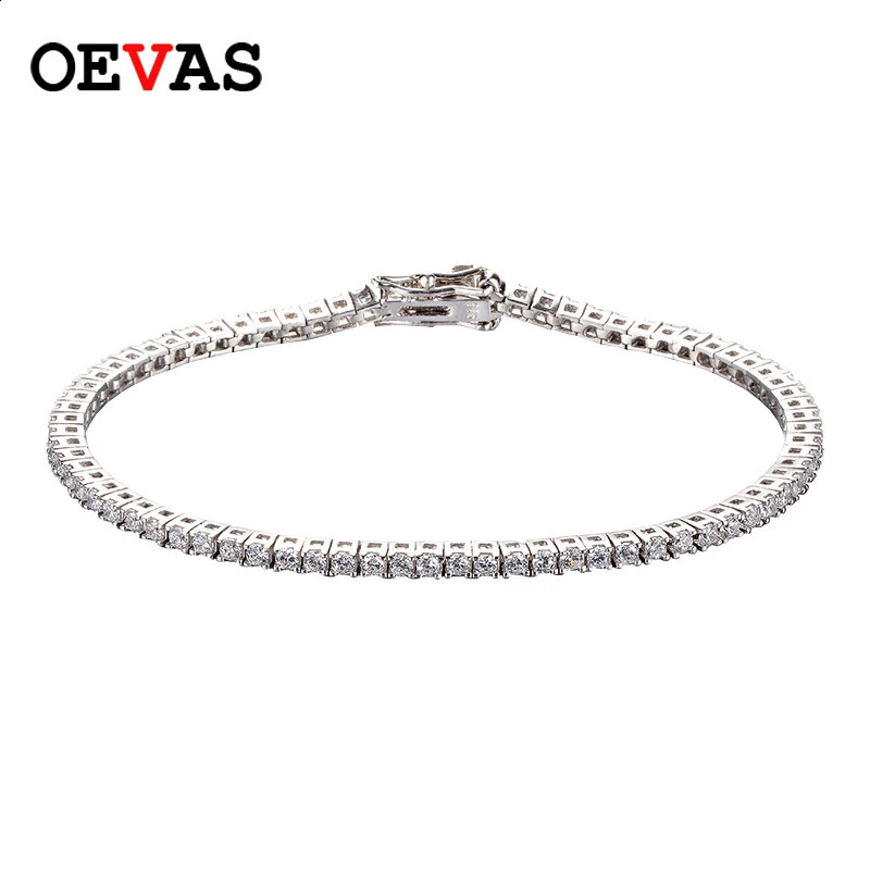 Oevas 2 mm 0,03 'Bracelet de chaîne de tennis pour femmes en silice authentique Bijoux exquis 100% 925 argent sterling 18k Mariage en or blanc 24