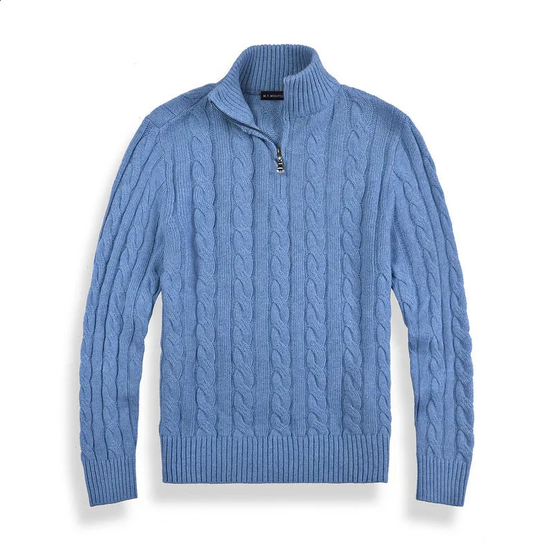Autumn and Winter Warm Mens Zipper Sweater Jacket Cotton Turtle Neck Sweater Pulling Flower Mens Parachute Half High Collar Knitted Top 240910