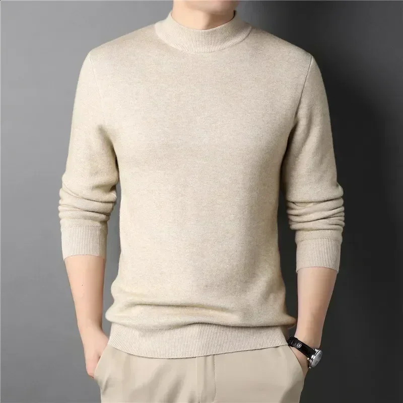 Wool 2024 Mens Cashmere Sweater Half Turtleneck Men Sweaters Knit Pullovers for Male Youth Slim Knitwear Man Sweater 240910