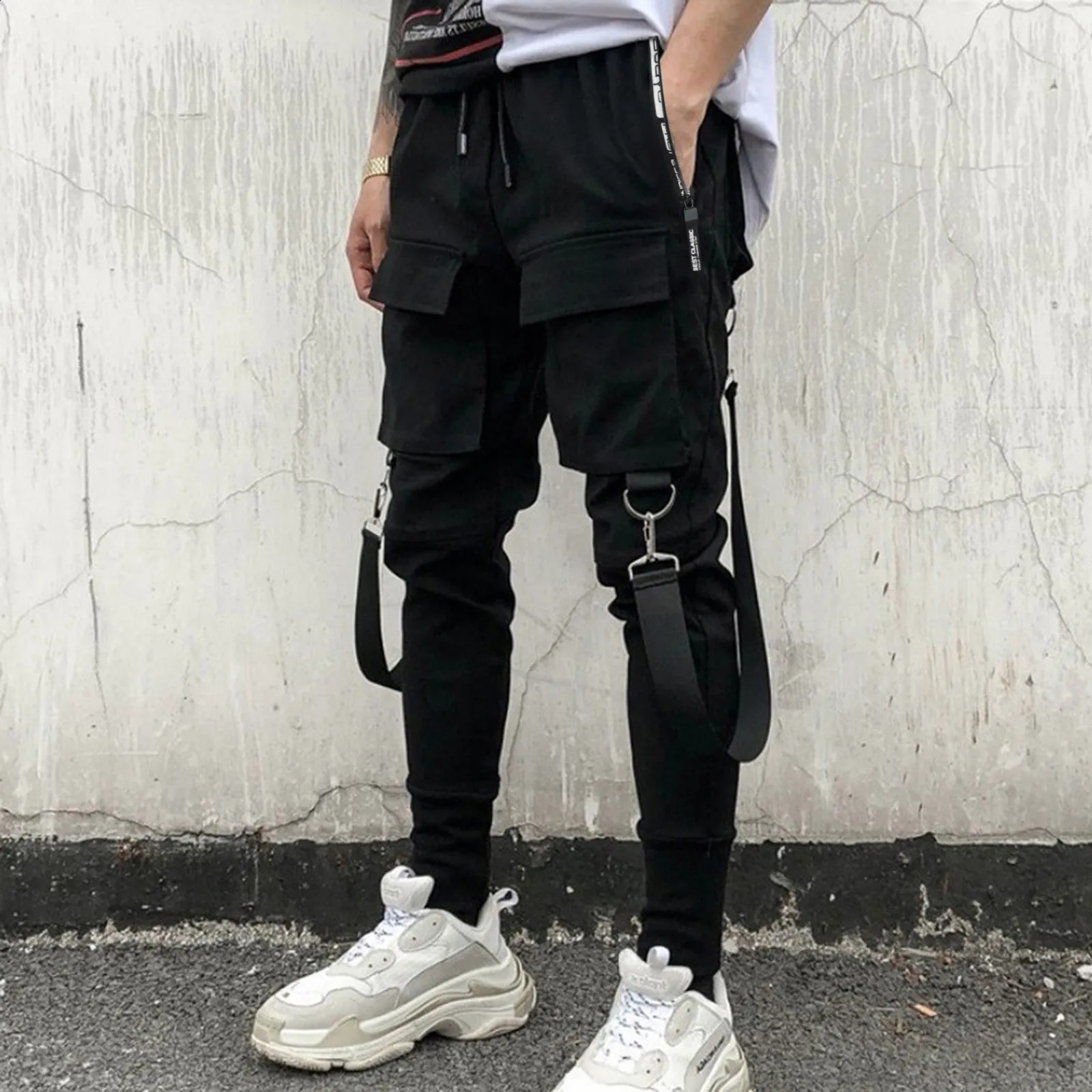 Pantalon de cargaison pour hommes avec poches latérales Patch Hip-Hop Pantalons de sport Pantalons de crayon extérieur Pantalon pour hommes Ropa