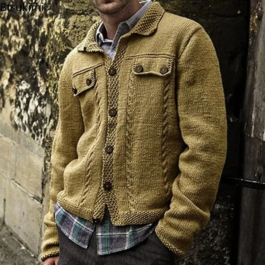 mens warm knitted cardigan with multiple buttons long sleeved thick mens wool knitted long sleeved sweater mens cardigan 240910
