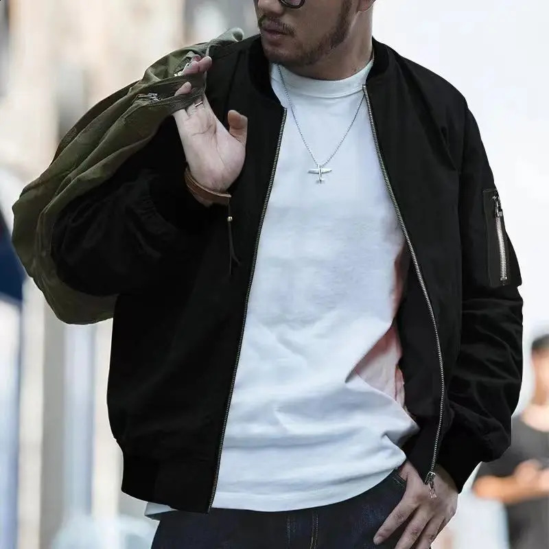 2024 Spring and Fall baseball V-neck loose solid color jacket mens business casual pocket zipper thin coat youth 240910