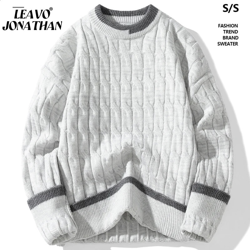 Solid Color Crewneck Mens Knitted Cable Twisted Flower Sweater Winter Thick Loose High Quality Blended Fabric Sweater 240910