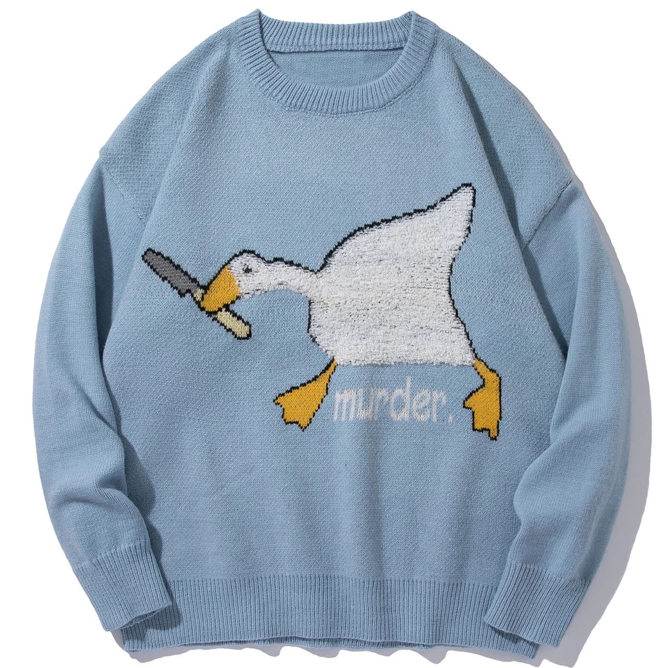 Men's Sweaters Oversize Furry Head Tilted Duck Sweater Men Harajuku Winter Cartoon Goose Pattern Pullover Woman Black Knitted Jumper Pull Ho