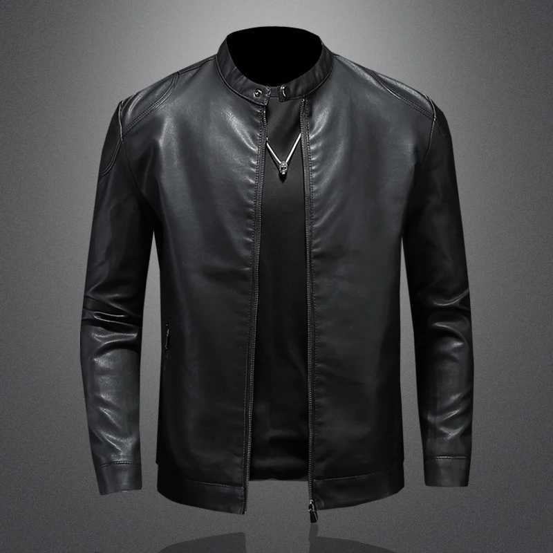 Autumn and winter leather jacket mens standing collar imitation water-based leather jacket Korean version slim fit solid color jacket W240912