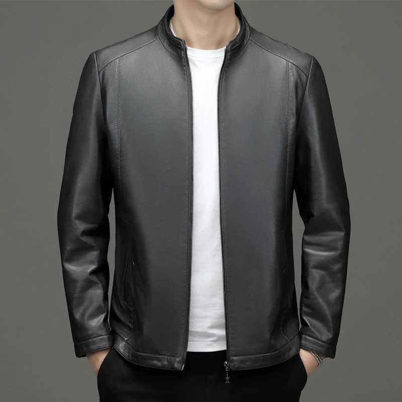 High quality leather jacket mens business casual leather clothing spring and summer stand collar motorcycle leather jacket W240912