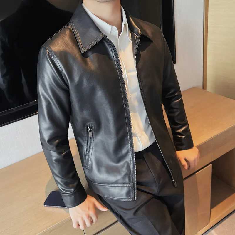 Brand clothing mens fashion leather jacket ultra-thin fit bracket collar PU jacket mens windproof motorcycle zipper jacket mens 4XL-M W240912