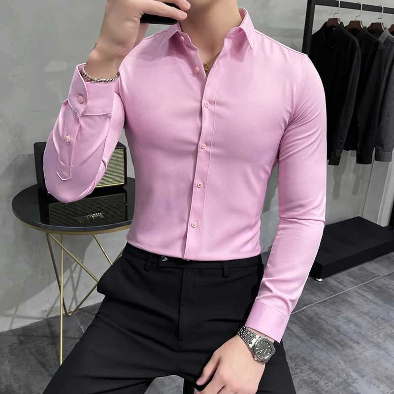 Plus taille 7xl-M Shirt pour hommes premium 2024 Spring à manches longues Solide Solid Ultra-Thin Mens Mens Social Casual Shirt W240911