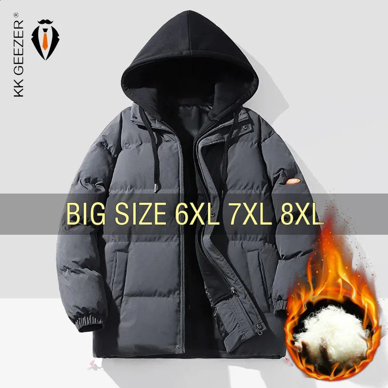 Winter Jackets Men Parkas Thicken Warm Cotton Hoodie Coats Oversize 6XL 7XL 8XL Plus Size Windbreak Black Loose Male Waterproof 240911