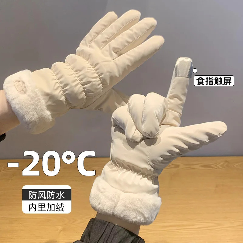 Womens winter wool thick warm mountain skiing air-cooled motorcycle cotton gloves 240909