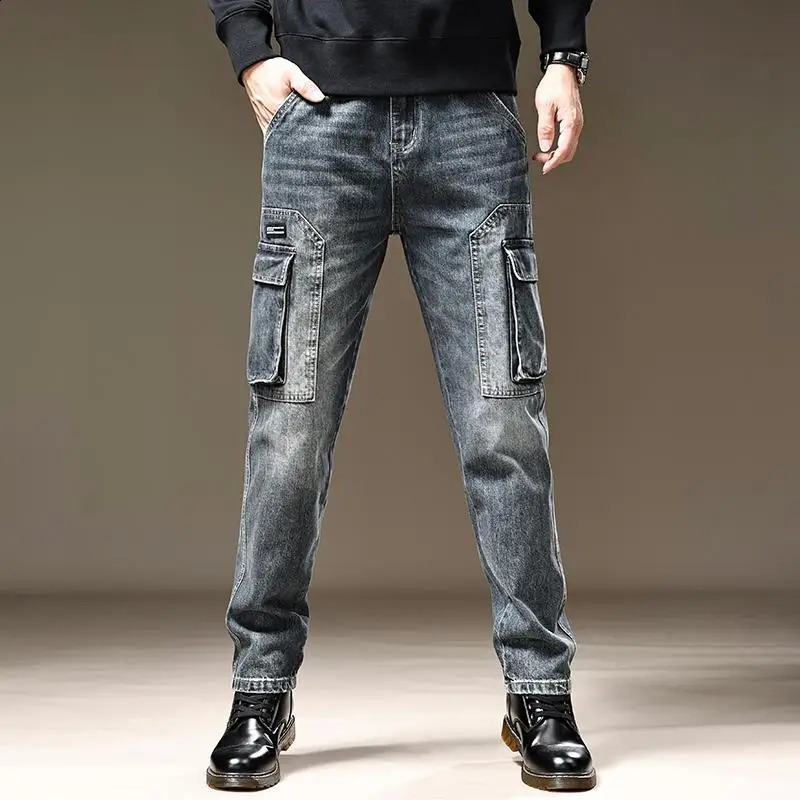 Spring and Autumn Mens Jeans Goods Pocket Jeans Mens Jeans Stacked Y2k Retro Cotton Trousers Korean Style Y 2k Xs 240912