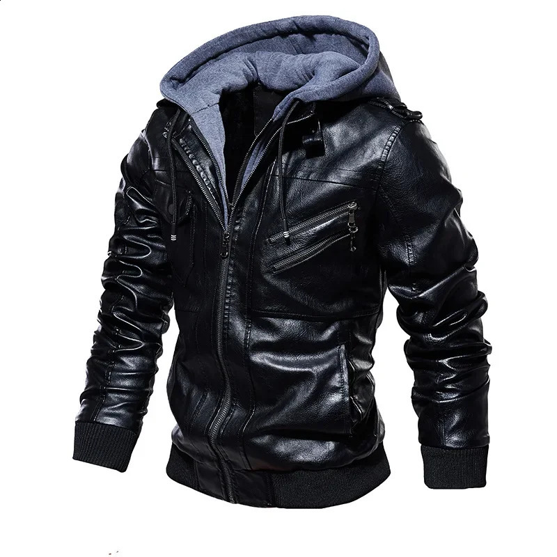Hooded Zipper Motorcycle Leather Jacket Men Military PU Leather Jackets Autumn Coat Plus Size S-5XL Drop 2024 240911