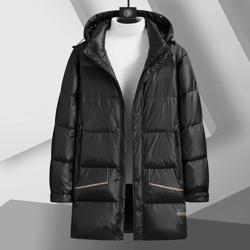 Mens Winter Fashion Changbai Duck Down Jacket Mens Solid Color Hooded Coat Mens Loose Thick Warm Coat P309 240907