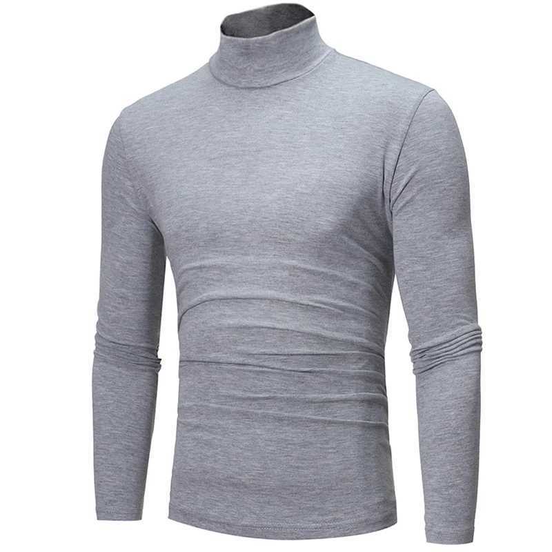 Mens casual slim fit basic turtle neck high neck pull-out mens autumn spring thin top basic flat bottom T-shirt W240911