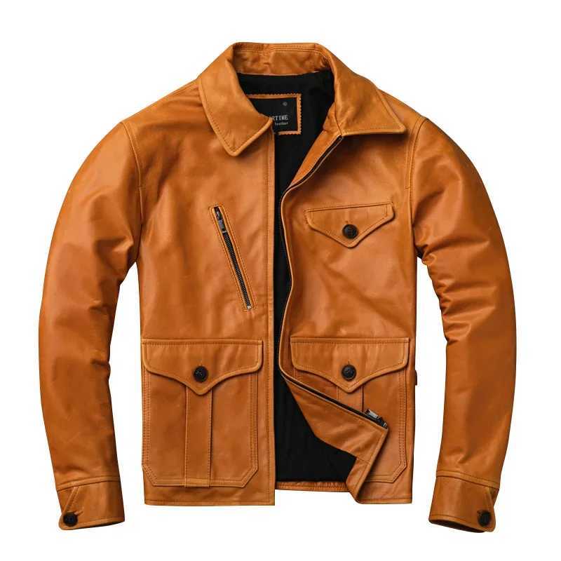 Oil wax retro leather jacket sheepskin leather jacket mens motorcycle repair jacket W240912