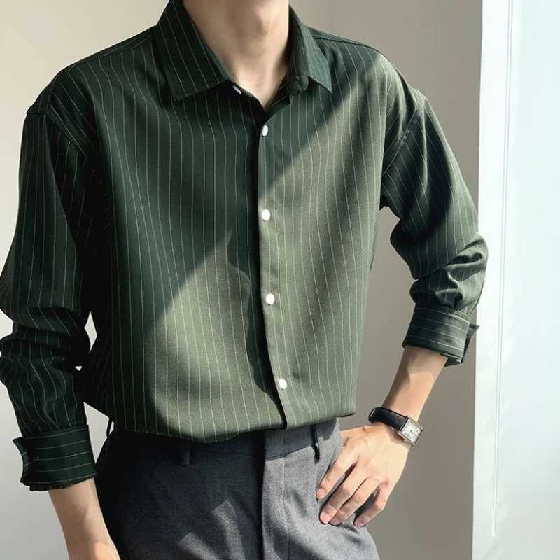 Mens white striped mens shirt long sleeved Hipster Fashion 2024 regular top new collar casual clothing I Normal W240911