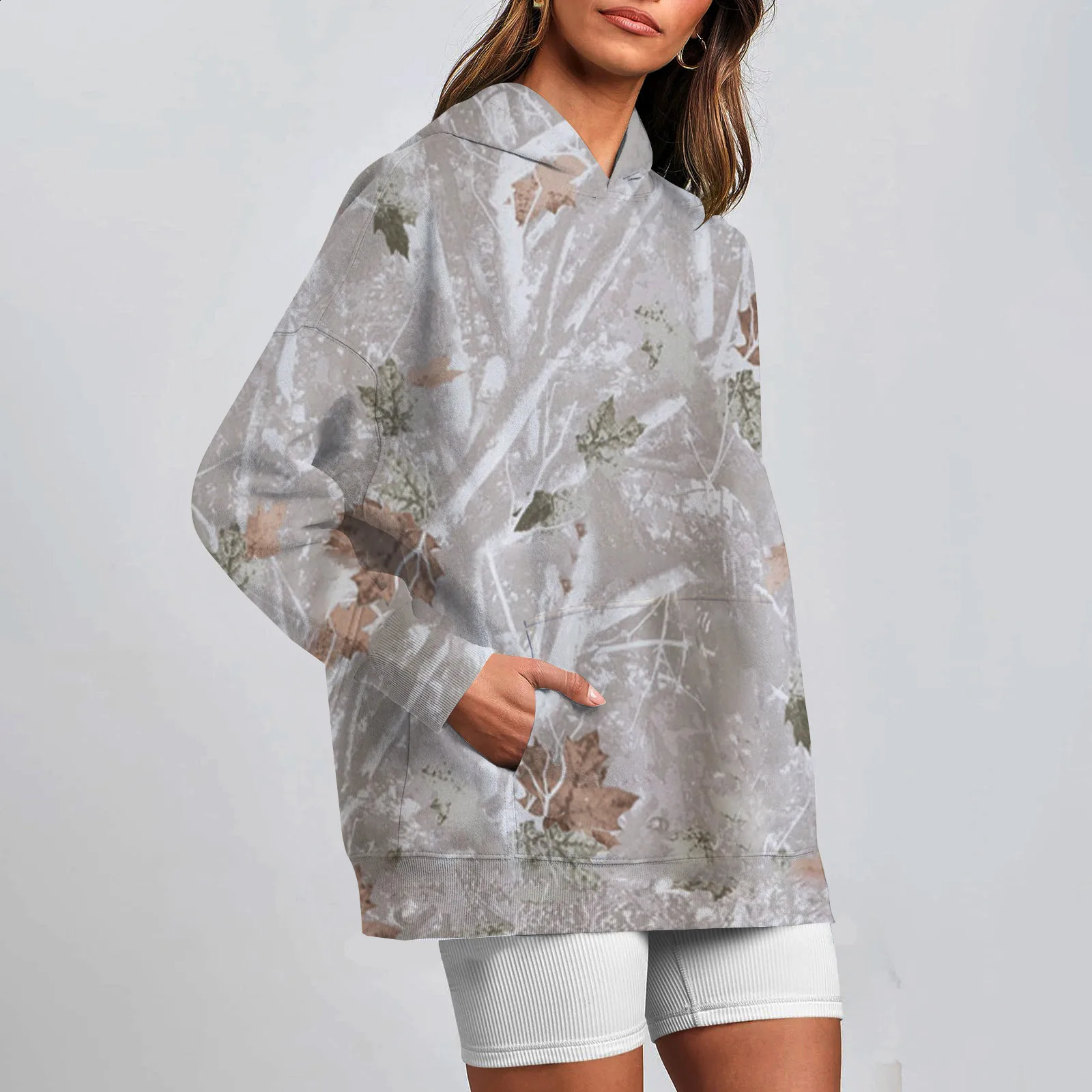2024 Winter Womens Printed Sports Shirt Long Sleeve Round Neck Casual Comfortable Loose Lightweight Womens Hooded Sports Shirt 240911