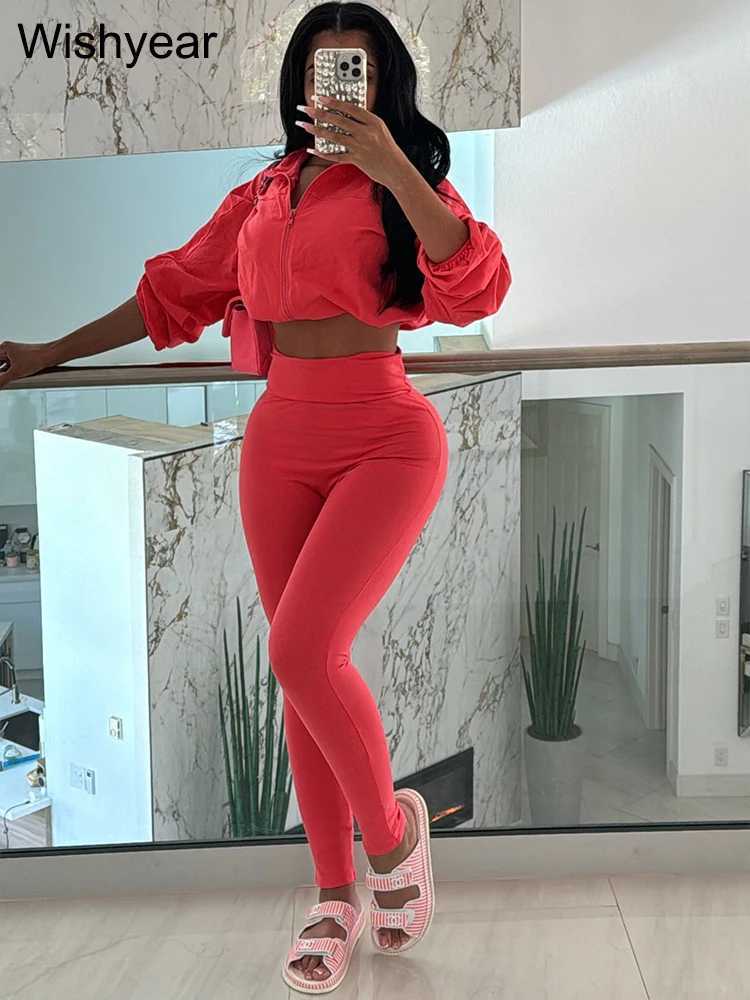 Women's Tracksuits Autumn Two 2 Piece Womens Sets Zipper Drawstring Crop Tops Jacket and Leggings Pants Fitness Jogging Tracksuit Matching O
