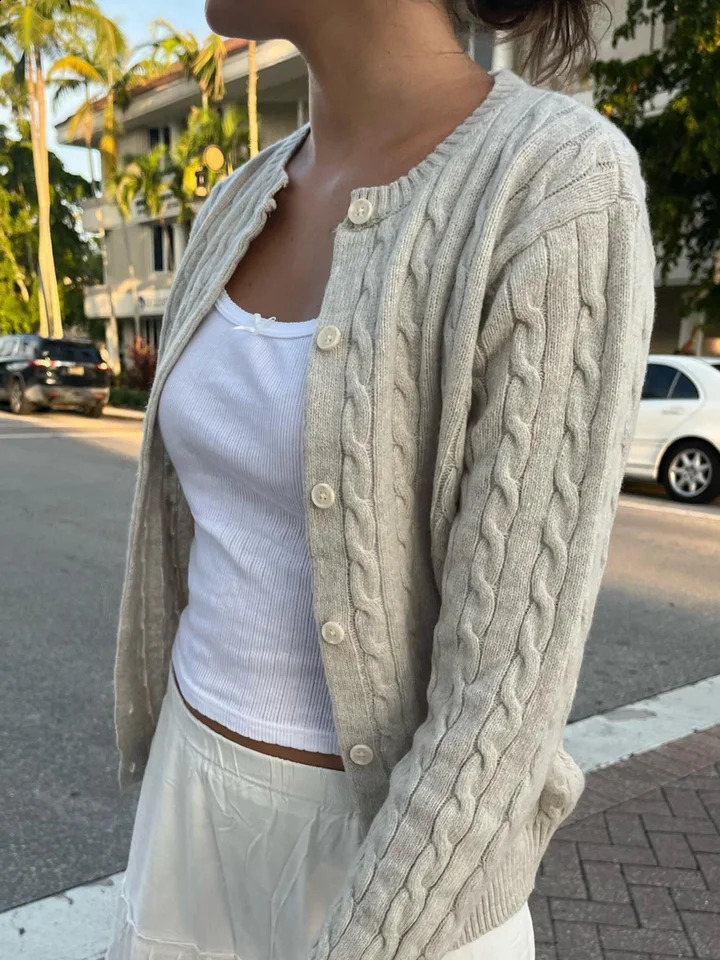Twisted Flower Chic cardigan sweater womens round neck long sleeved single chest cotton jacket autumn casual loose sweater 240912