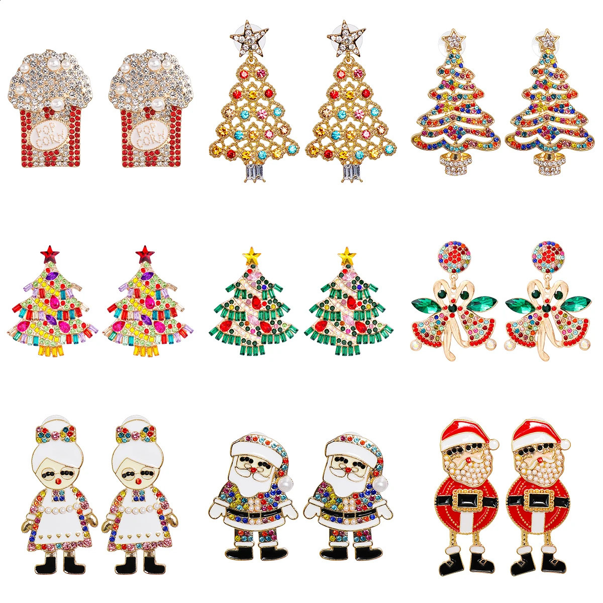 2024 Crystal Christmas Tree Tree Santa Claus Boucles d'oreilles pour les festivals de filles bijoux Cadeaux de Noël 240912