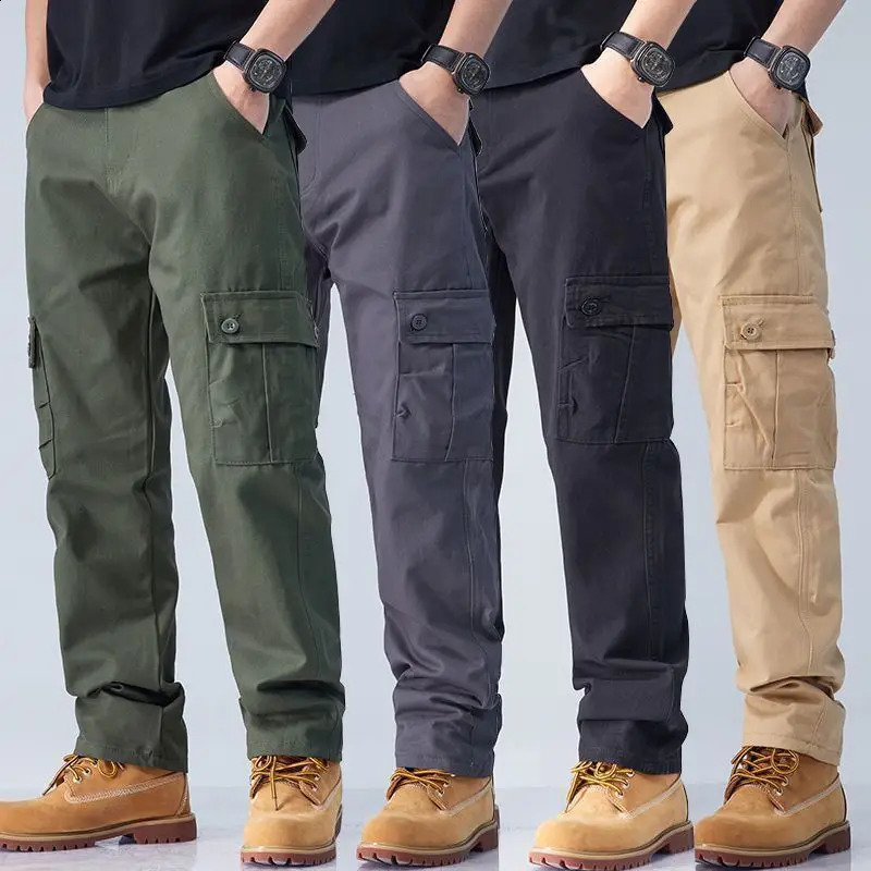 Pantalons de cargaison de coton hommes salopes Style Army Tactical Workout Pantalons droits Outwear Pantalon Baggy Pocket Casual Pocket 240912