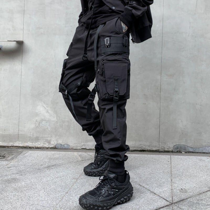 Autumn Korean Style Unique Pocket Cargo Pants Mens Casual Loose Black Bean Tool Pants Mens Trouser Size M-3XL 240911