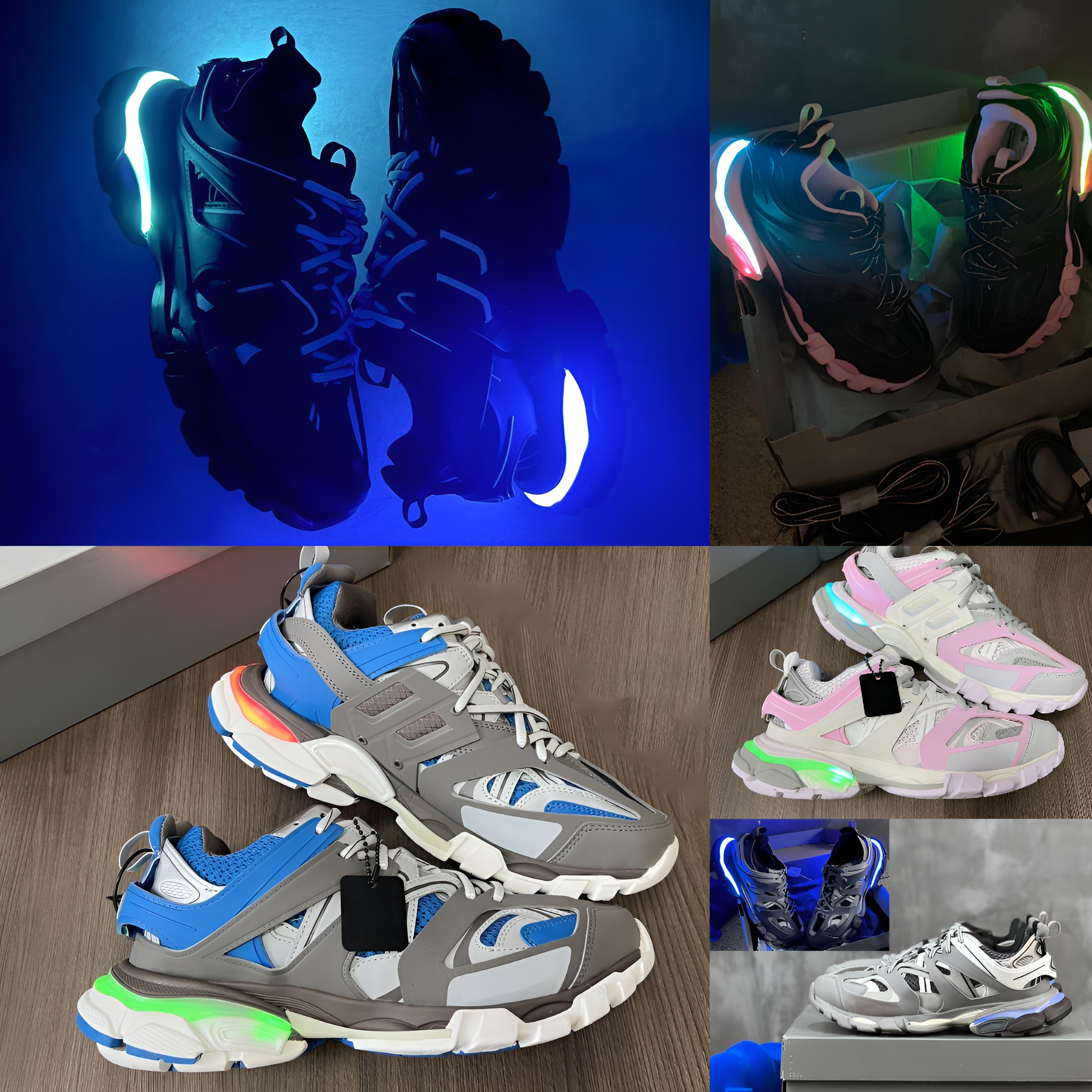 2024 Tracks de créateurs LED 3 3.0 Chaussures décontractées pour hommes Femmes Plateforme de luxe Sneakers noir blanc orange gris rose bleu rouge