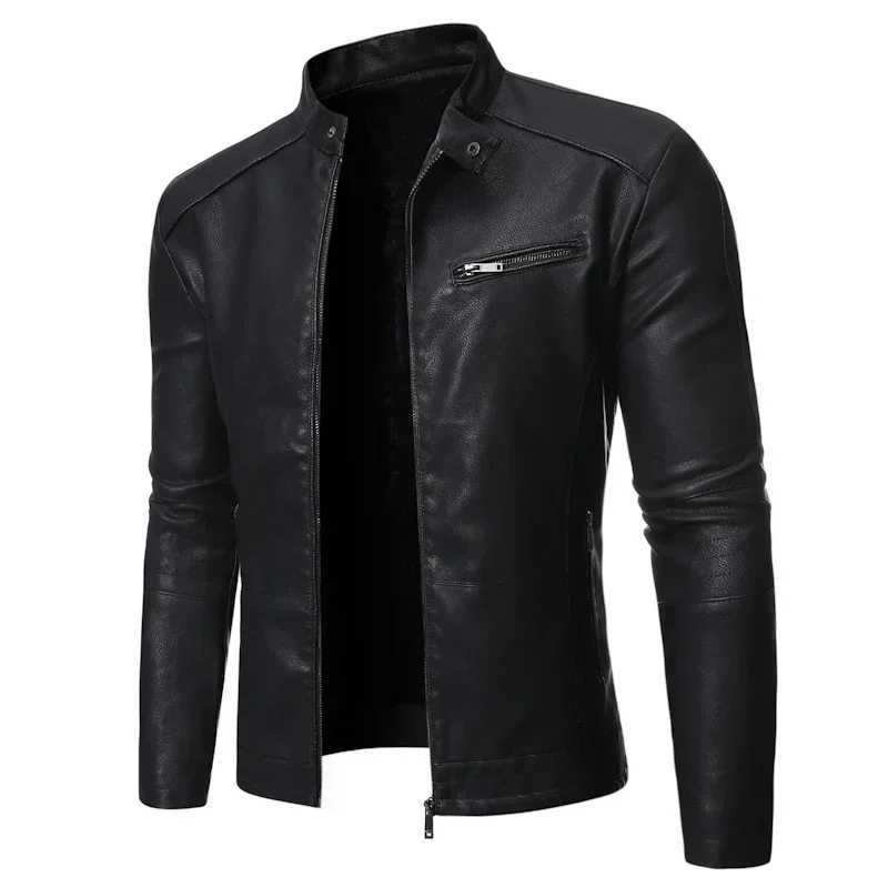 PU casual leather jacket mens slim fit spring autumn coat motorcycle ultra-thin set mens black blue dress plus size S-3XL W240912