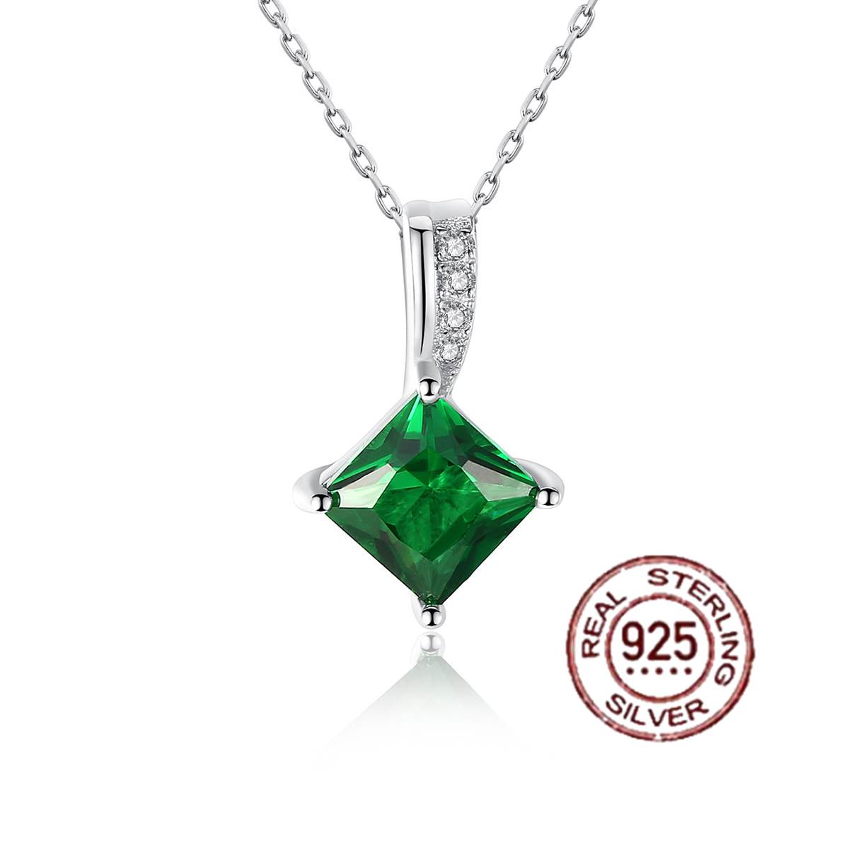 Genuine S925 sterling silver necklace retro square emerald pendant necklace for women wedding party gift collarbone chain jewelry