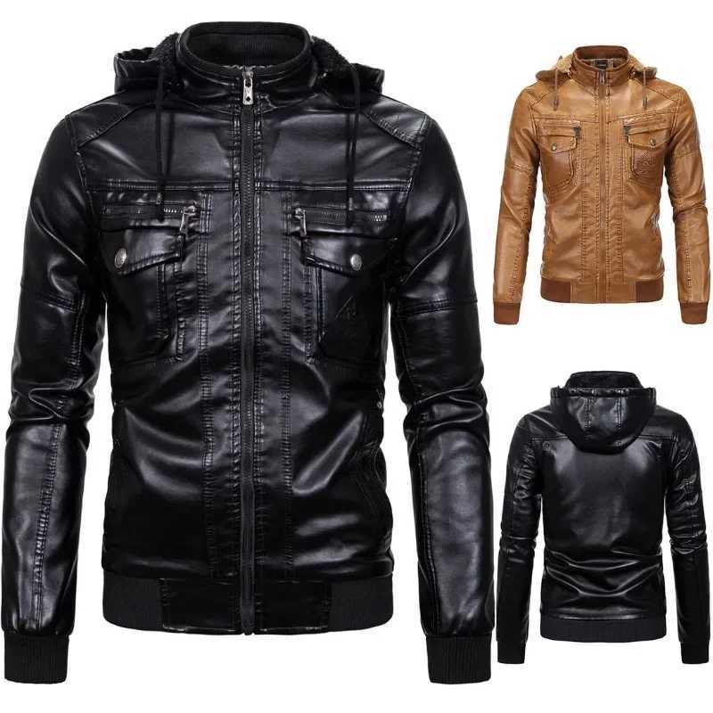 2024 Taille européenne pour hommes en cuir à capuche en cuir lavé et en laine Veste en cuir chaud plus veste pour hommes de taille W240912