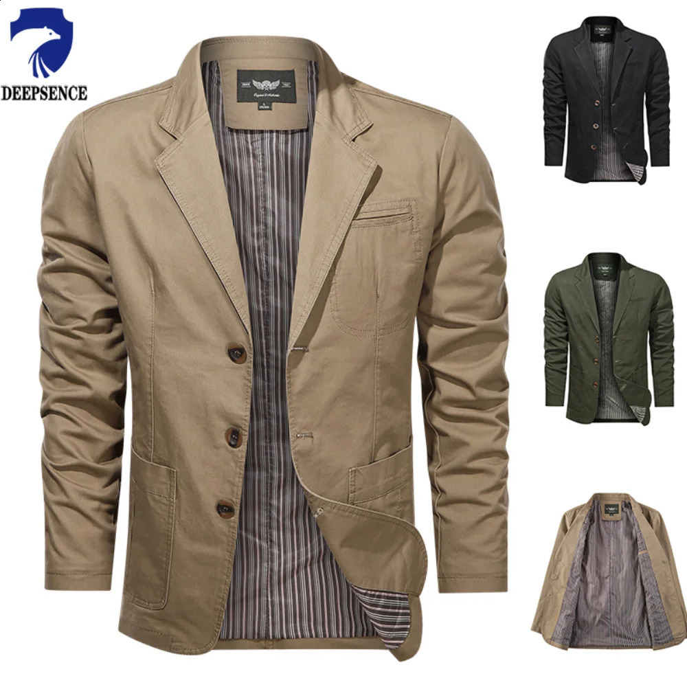 Spring and summer mens retro solid color business suit wide loose three chest set multi pocket casual jacket 240902