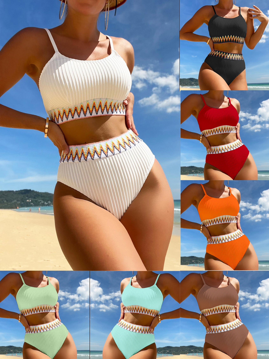 MAINTRATION FEMMES HEURES FEMMES Two Piece Bikini côtelée Ensembles de bikini crop top High Cutch Bathing Trots de maillot de bain