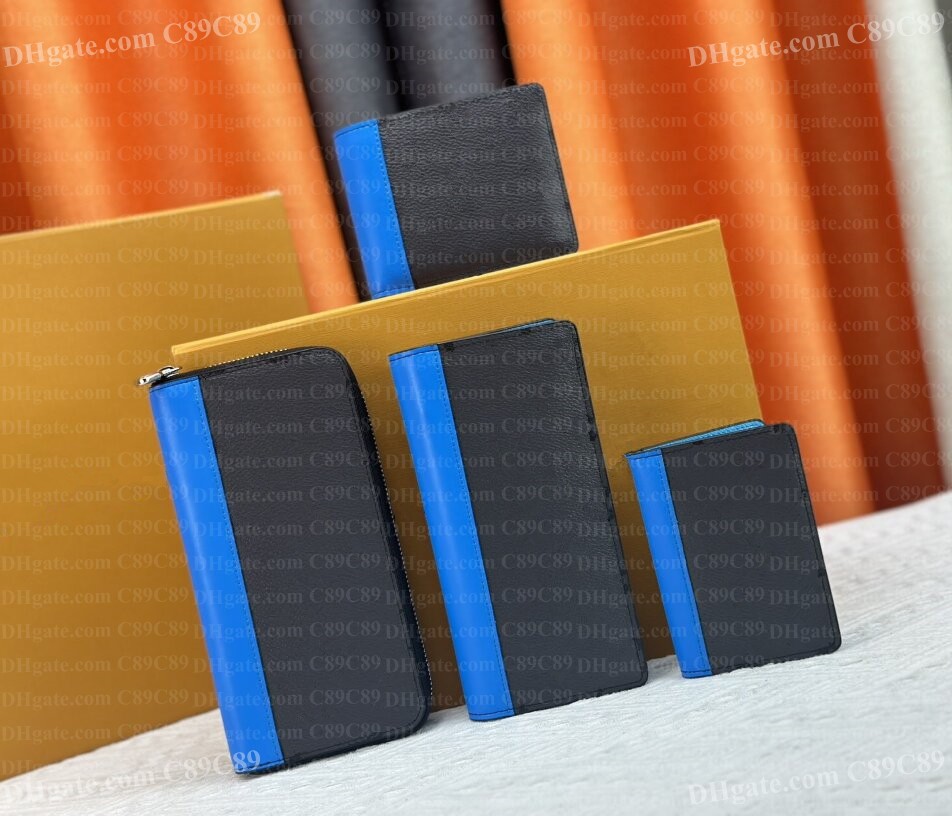 Designer Wallet Mini Luxury Blue and Gray Patchwork Fashion Men Women Wallets Card Holders Female Long Zipper Purse Girl Card Bag Purse Moneybag
