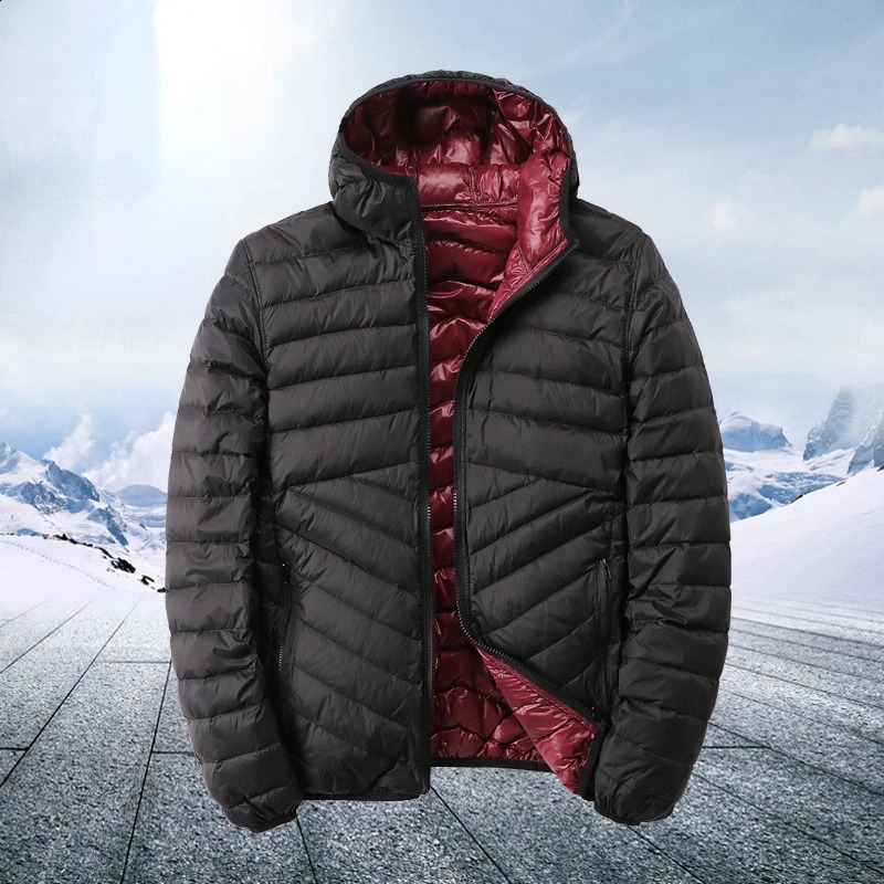 Autumn and winter mens white duck down jacket double-sided hooded Korean style short lightweight warm trend mens jacket 240913