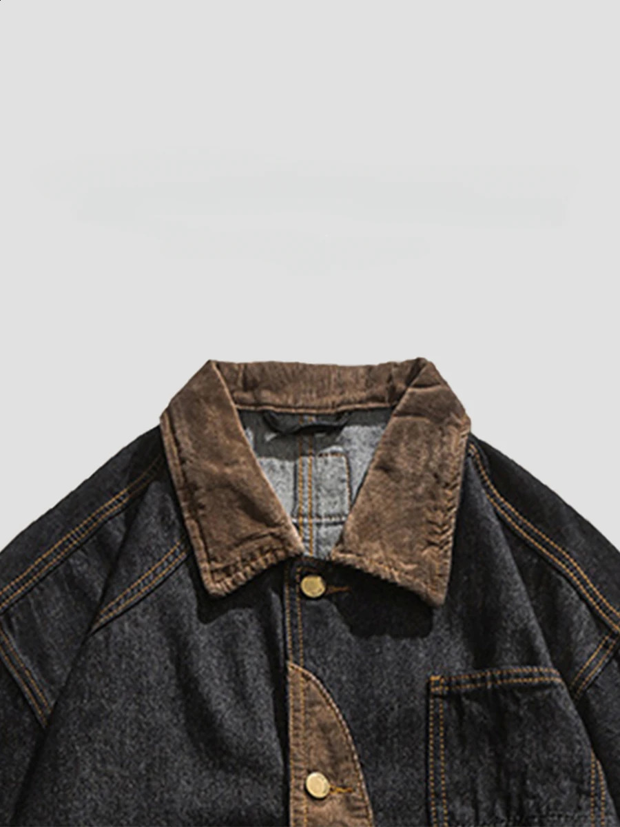 Spring Autumn Retro Spliced Lapel Denim Jackets Mens Trendy Street Patchwork Versatile Casual Handsome Hip Hop Workwear Coats 240911Z