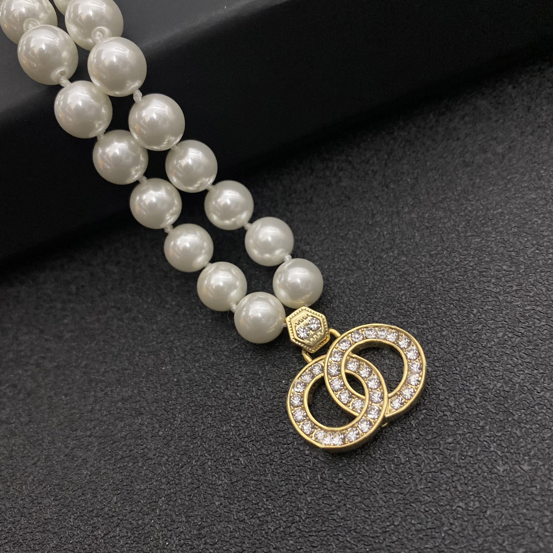 Luxury Fashion Pearl Necklace Designer Jewelry Wedding Diamond 18K Gold Plated Silver Copper Letters Pendant Necklaces for Women Brand Letter Chr-image-926363378