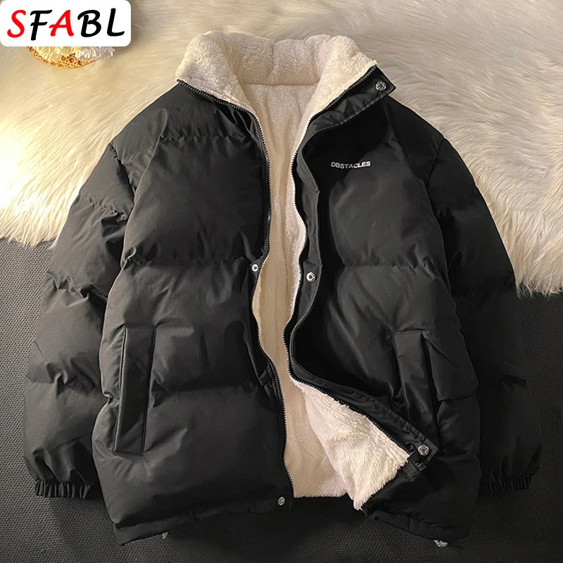 Oversize Mens Winter Jacket Streetwear Puffer Jacket Men Solid Color Padded Coat Men Women Warm Fleece Parka Coat Man 240913