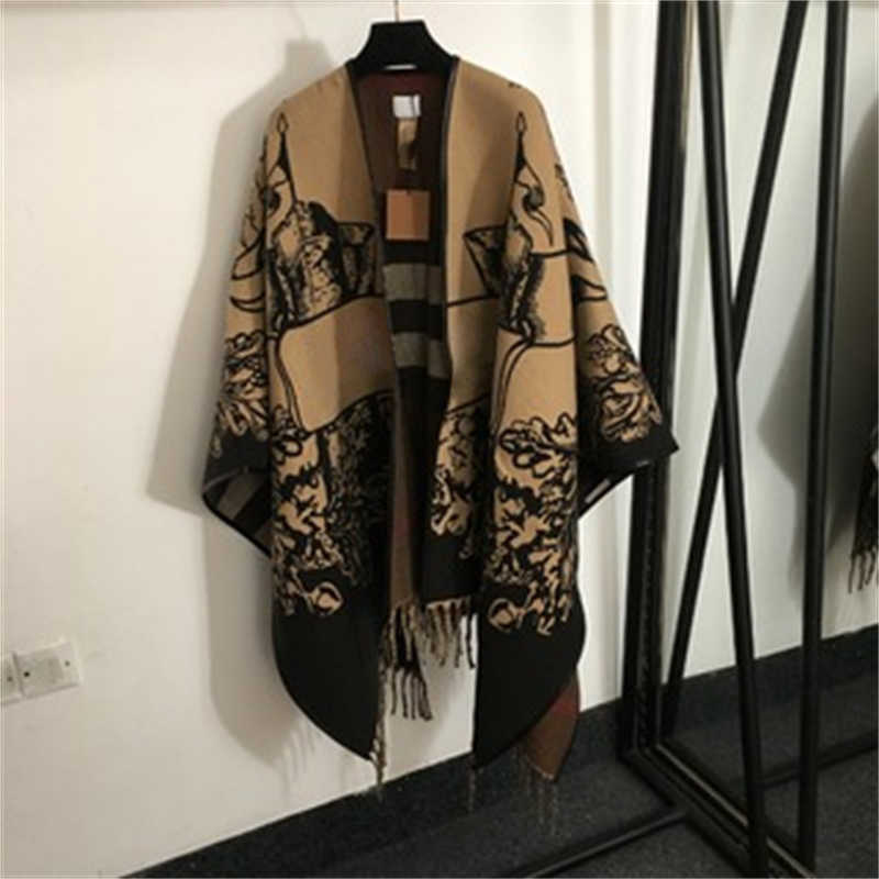 Jackets Womens Designer Coat Women Coats New War Horse Knight Jacquard Pattern Patchwork Leather Bag Edge Fringe Edge Double-sided Wool Knitted Card