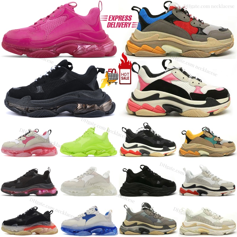 Designer triple s Sneakers Running White Tan Grey Red Blue Fluorescent Pink Black Beige Green Yellow Blue Neon Clear Sole Purple Orange Silver Me-image-999588951